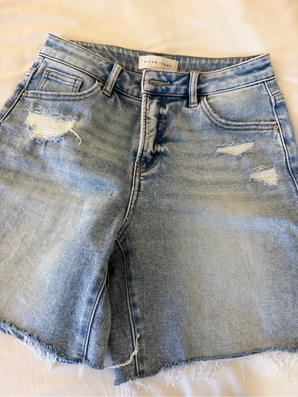 Risen Light Blue Distressed Women's Denim Shorts -